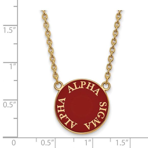 14K Plated Silver Alpha Sigma Alpha Large Round Enamel Necklace - Picture 2 of 5